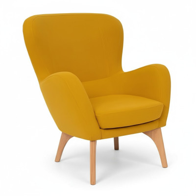 Yellow designer armchair upholstered living room lounge chair elegant single-seater