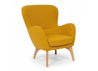 Yellow designer armchair upholstered living room lounge chair elegant single-seater