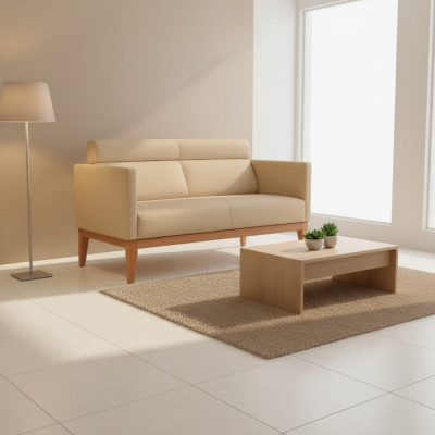 Beige Office Sofa Designer 2-Seater Upholstered Couch Faux Leather Luxury Sofas