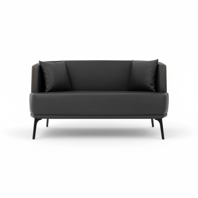 Black living room 2-seater upholstered faux leather sofa 2-seater leather couch.