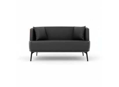 Black living room 2-seater upholstered faux leather sofa 2-seater leather couch.