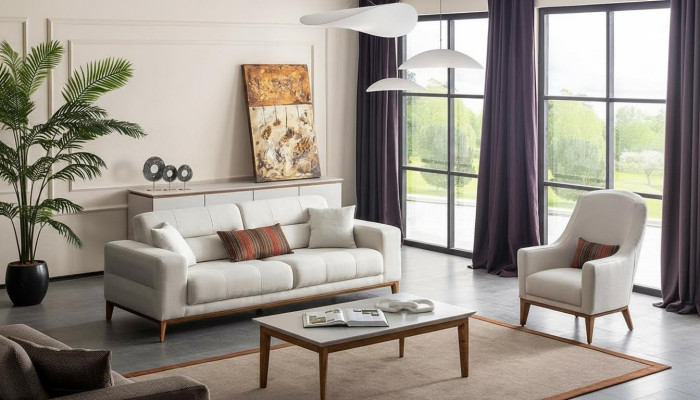 Living room sofa set three-seater armchair luxury couch set 3 1 seater white