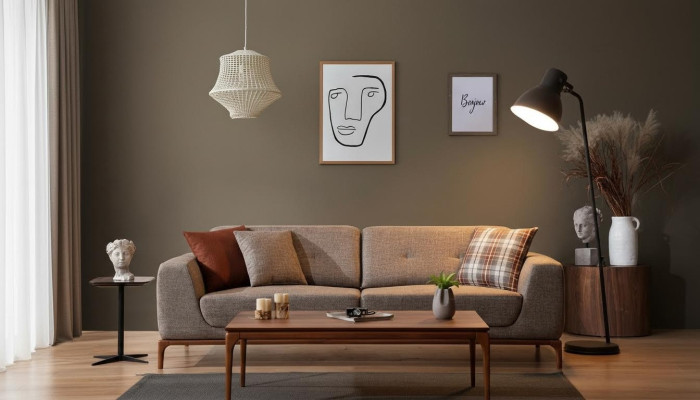 Sofa 3-Seater Upholstered Sofa Gray Textile Seat Design Fabric Modern Couch Sofas