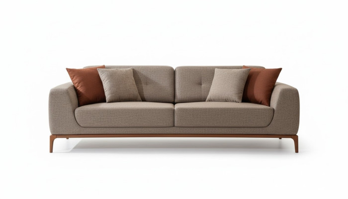 Sofa 3-Seater Upholstered Sofa Gray Textile Seat Design Fabric Modern Couch Sofas