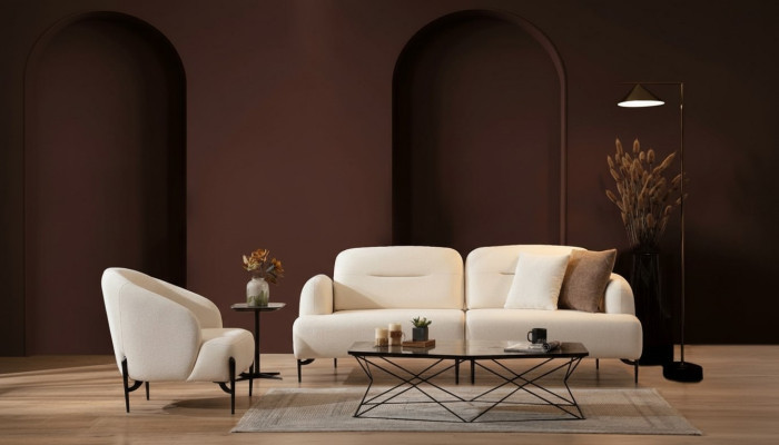White living room designer suite 3-seater upholstered armchair 2-piece set new