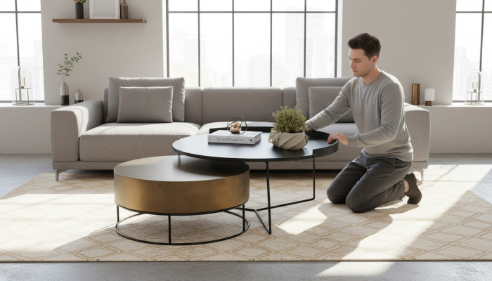 Designer 2x Coffee Tables Modern Round Side Table Metal Table Set