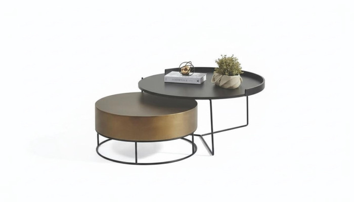 Designer 2x Coffee Tables Modern Round Side Table Metal Table Set