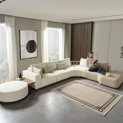 White corner sofa modern living room furniture designer couch textile sofa 2-piece