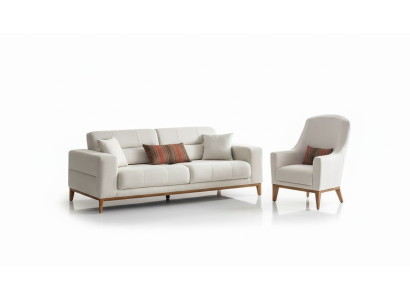 White Exclusive Living Room Textile Suite 3-Seater Luxury Armchair 2-piece Set