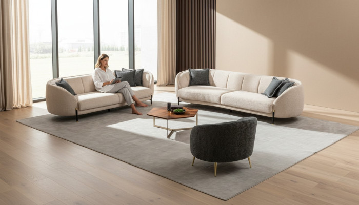 4 3 1 Seater Sofa Set Living Room Complete Sofas Set Beige Modern Set