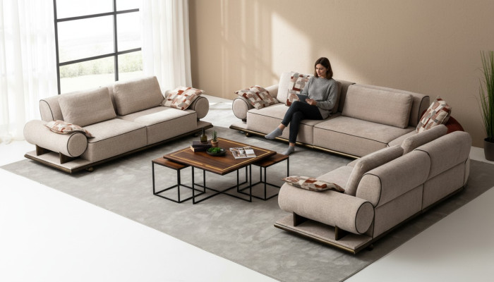 Fabric sofa couch living area corner design modern sofa corner sofa L-shape beige new