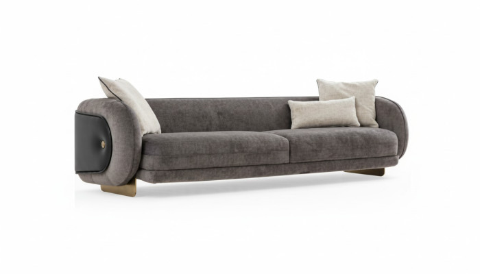 Living Room Gray Fabric Sofa 4-Seater Luxury Furniture Seating Design Couch Lounge