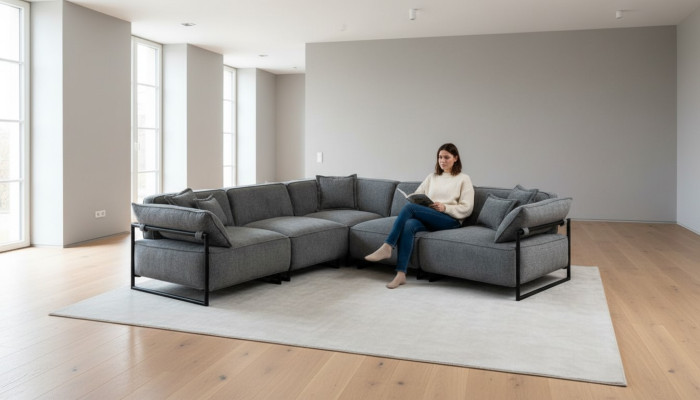 Fabric sofa couch living landscape corner design modern sofa sectional L-shape gray