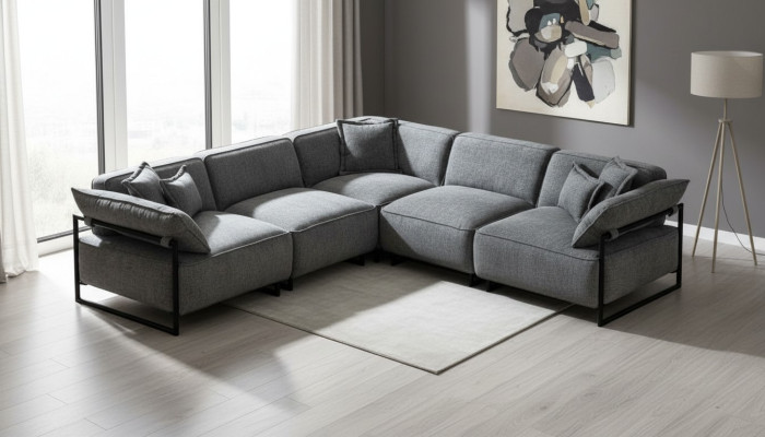 Fabric sofa couch living landscape corner design modern sofa sectional L-shape gray