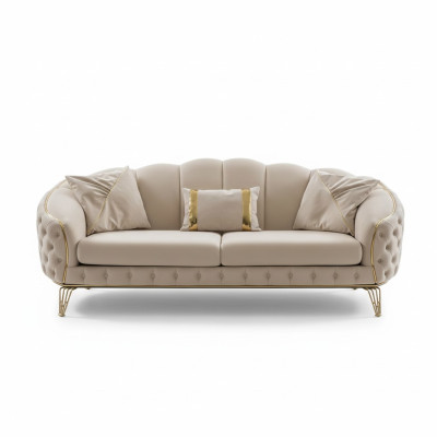 Modern Chesterfield Beige Living Room Sofa Set x2 3-Seater Upholstered Armchair