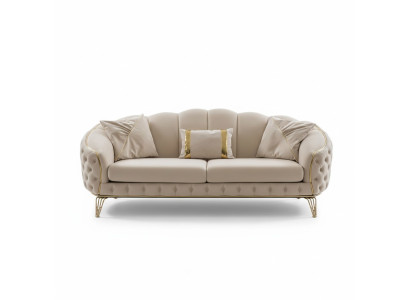 Modern Chesterfield Beige Living Room Sofa Set x2 3-Seater Upholstered Armchair