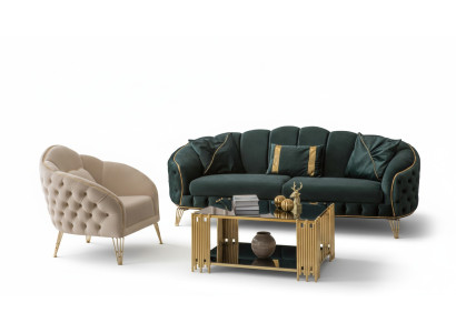 Stylish Living Room Complete 3-Piece Set Three-Seater Sofa Couch Luxury 2x Armchair