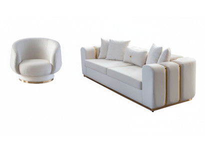 White living room sofa set upholstered furniture 4-seater textile reclining chair 2-piece set
