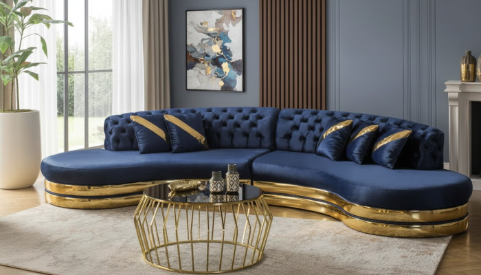 Exclusive Chesterfield 4-Seater Semi-Circular Sofa Designer Upholstered Couch