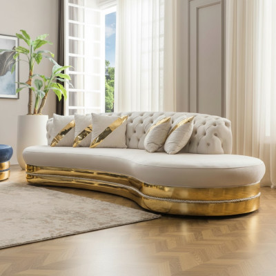 Half-round White Chesterfield Couch Designer 3-Seater Upholstered Furniture New