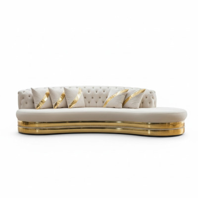 Half-round White Chesterfield Couch Designer 3-Seater Upholstered Furniture New