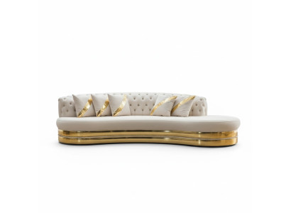 Half-round White Chesterfield Couch Designer 3-Seater Upholstered Furniture New