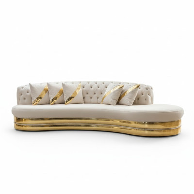 White semi-circular Chesterfield sofas designer 2x 3-seat stylish couches