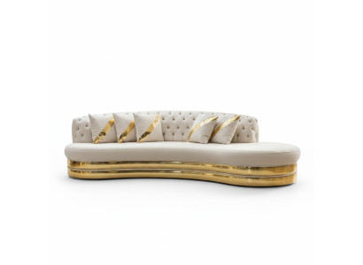 White semi-circular Chesterfield sofas designer 2x 3-seat stylish couches