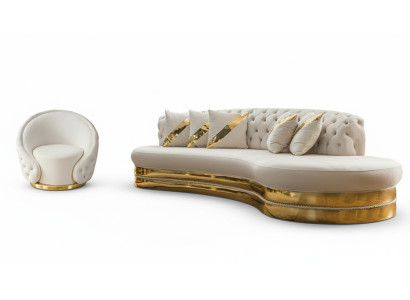 Modern Chesterfield Set Luxury Sofa Suite Round Armchair 3-Seater 2-Piece