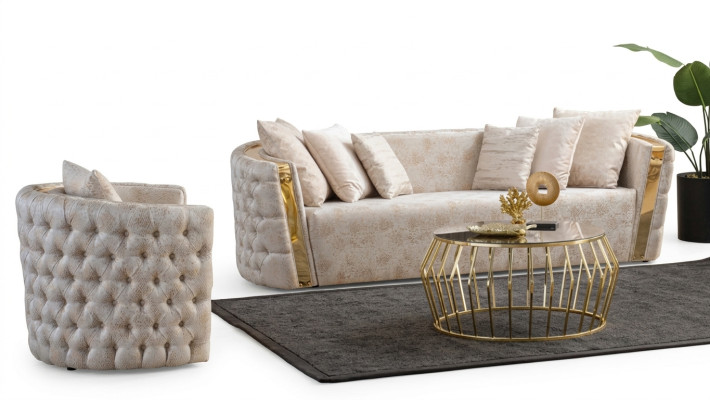 Chesterfield Beige Living Room Sofas Stainless Steel 3-Seater Luxury 1-Seater