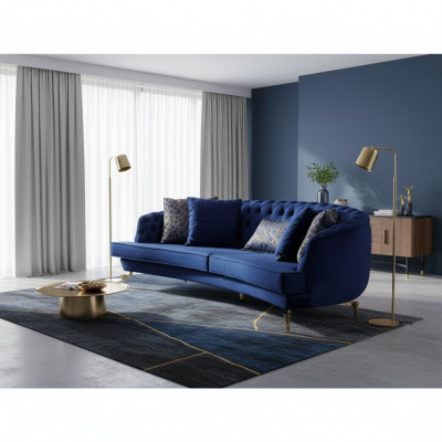 Half-round Chesterfield Blue 4-Seater Designer Upholstered Noble Couch New