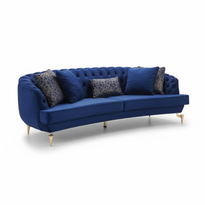 Half-round Chesterfield Blue 4-Seater Designer Upholstered Noble Couch New