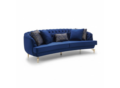 Half-round Chesterfield Blue 4-Seater Designer Upholstered Noble Couch New