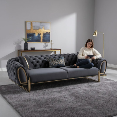 Black upholstered couch designer Chesterfield living room upholstered sofa