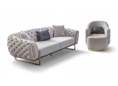 Chesterfield White Sofa Set Noble 3-Seater Exclusive Armchair 2-Piece New