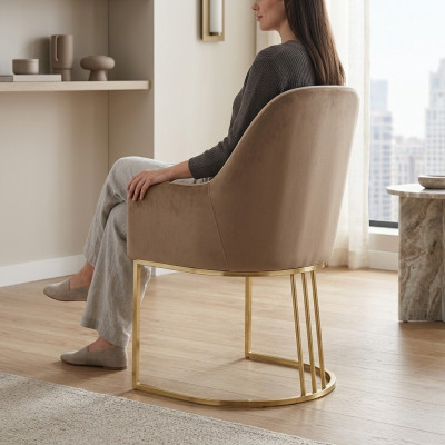 Golden stainless steel chair Modern upholstered single-seater Designer 1x armchair