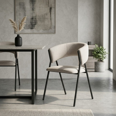 Light gray dining chair designer upholstered seat with metal frame single-seater