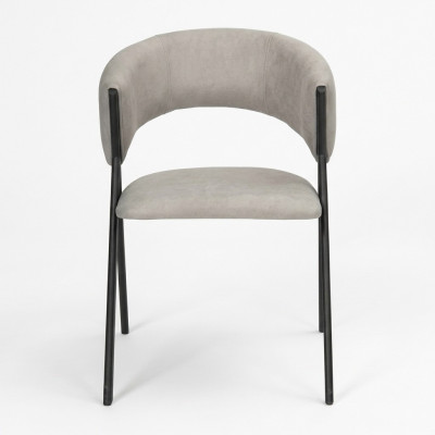 Light gray dining chair designer upholstered seat with metal frame single-seater