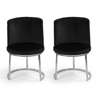 Black designer chairs (set of 2) with stainless steel legs, modern dining chairs.