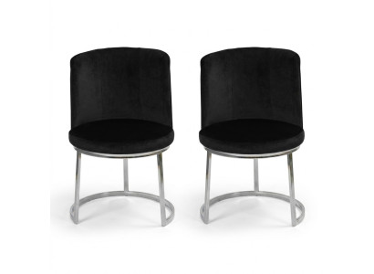 Black designer chairs (set of 2) with stainless steel legs, modern dining chairs.