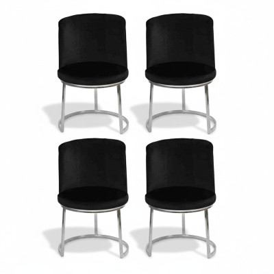Black designer chairs with stainless steel legs, modern dining room chairs (set of 4).