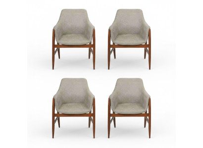 Dining chair 4x chairs kitchen chair armchair wood fabric modern gray chair