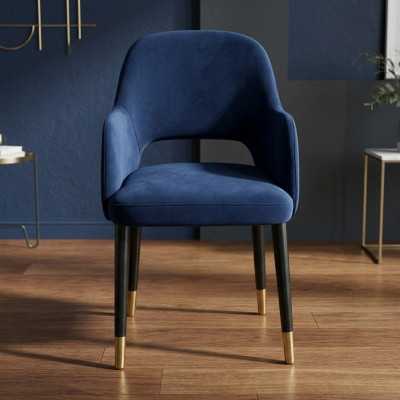 Blue cushioned dining chair modern kitchen furniture designer wooden frame