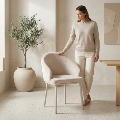 White dining chair designer upholstered chair textile modern kitchen chairs