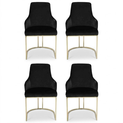 Designer Black 4x Metal Chairs Luxurious Stainless Steel Upholstered Furniture