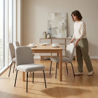 Group Furniture Chairs 4x Chair Set Textile Upholstered Seat Stainless Steel Dining Room New