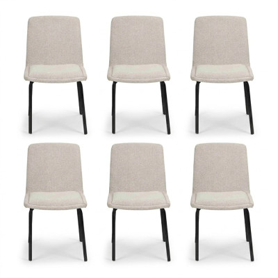 Set of 6 Dining Room Chairs: Metal Frame Upholstered White Chairs with Fabric - Armchair Chair