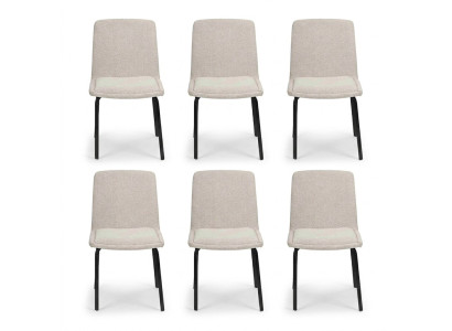 Set of 6 Dining Room Chairs: Metal Frame Upholstered White Chairs with Fabric - Armchair Chair