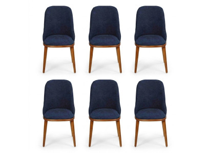 Luxury Dining Room Blue 6x Chairs Wood Furniture Chairs Stylish Design Interior