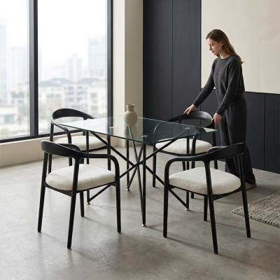 Stylish Stainless Steel 4x Dining Room Chairs Black Modern Designer Metal Chair